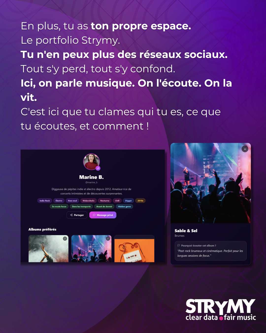 Tu as ton propre espace : le portfolio Strymy