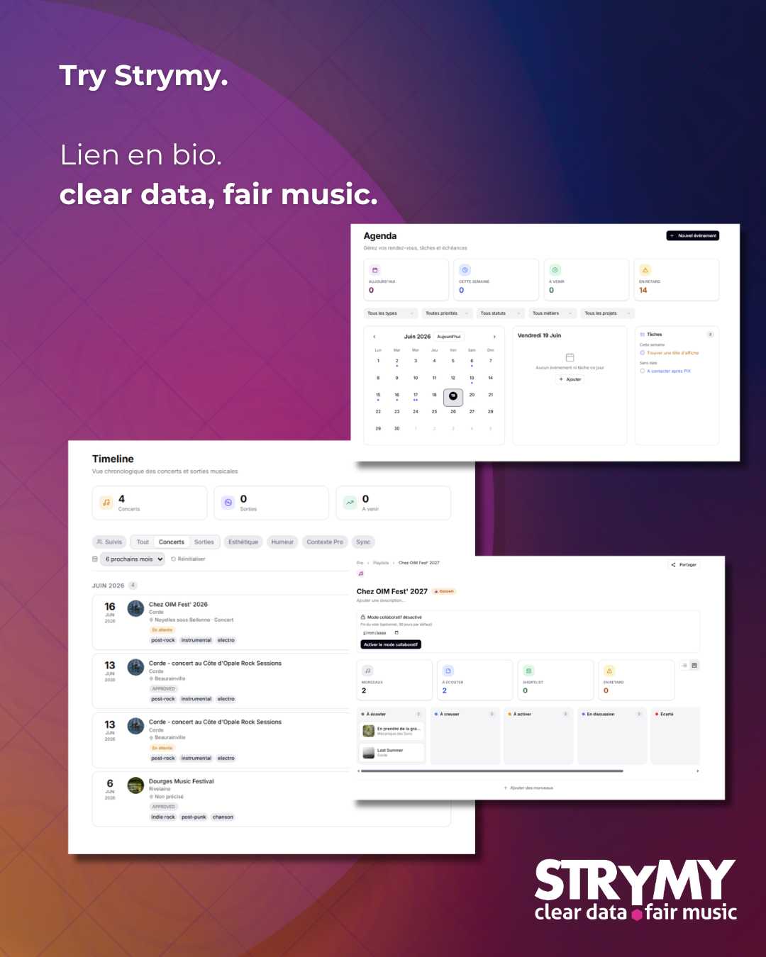 Try Strymy : Agenda, Timeline, Projet partagé